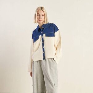 Flying Tomato “Free Market” Sweet Harmony Denim Combination Jacket Blue + Cream